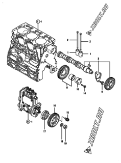  Двигатель Yanmar 3TNV76-NBK, узел -  Распредвал и приводная шестерня 