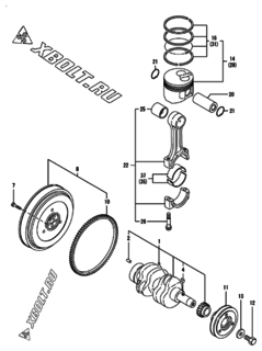  Двигатель Yanmar 2TNV70-NBK, узел -  Коленвал и поршень 