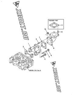  Двигатель Yanmar 2TNV70-ASAC, узел -  Выпускной коллектор 