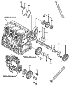  Двигатель Yanmar 3TNV70-ASA, узел -  Распредвал и приводная шестерня 