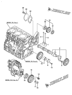 Двигатель Yanmar 3TNV70-ASA3, узел -  Распредвал и приводная шестерня 