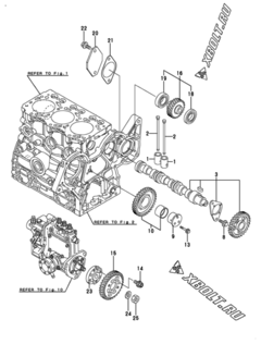  Двигатель Yanmar 3TNV76-CSA3, узел -  Распредвал и приводная шестерня 