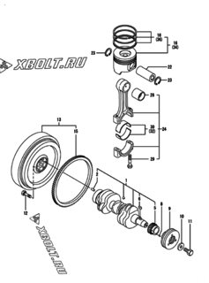  Двигатель Yanmar 3TNV82A-XWL, узел -  Коленвал и поршень 