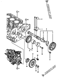  Двигатель Yanmar 3TNV84-XWL, узел -  Распредвал и приводная шестерня 
