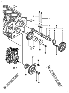  Двигатель Yanmar 3TNV84T-XWL, узел -  Распредвал и приводная шестерня 