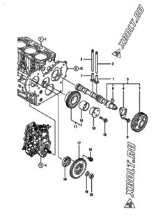  Двигатель Yanmar 3TNV88-XWL, узел -  Распредвал и приводная шестерня 