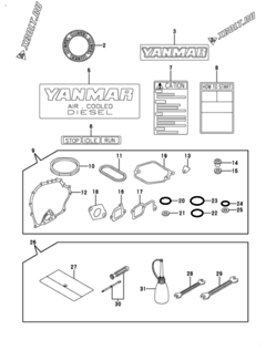  Двигатель Yanmar L48AE-DVRYC, узел -  Инструменты, шильды и комплект прокладок 
