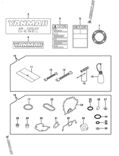  Двигатель Yanmar L48V6CF1T1BA, узел -  Инструменты, шильды и комплект прокладок 