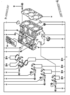  Двигатель Yanmar 3TNV82A-NBK, узел -  Блок цилиндров 