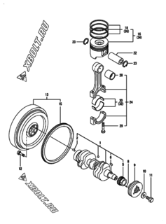  Двигатель Yanmar 3TNV82A-NBK, узел -  Коленвал и поршень 
