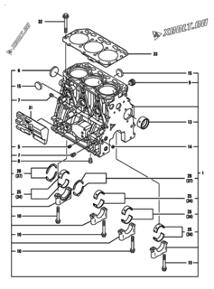  Двигатель Yanmar 3TNV88-NBK, узел -  Блок цилиндров 