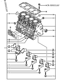  Двигатель Yanmar 4TNV88-NBK, узел -  Блок цилиндров 