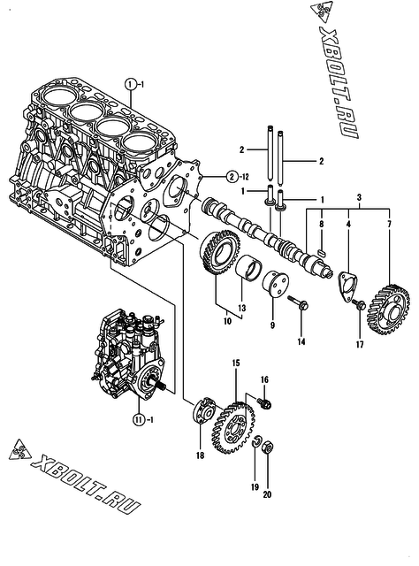  Распредвал и приводная шестерня двигателя Yanmar 4TNV88-NBK