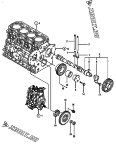  Двигатель Yanmar 4TNV88-NBK, узел -  Распредвал и приводная шестерня 
