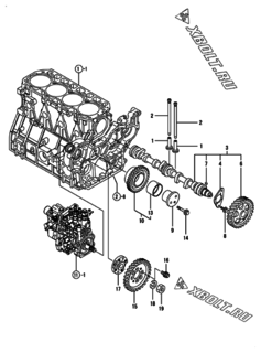  Двигатель Yanmar 4TNV98-SBK, узел -  Распредвал и приводная шестерня 