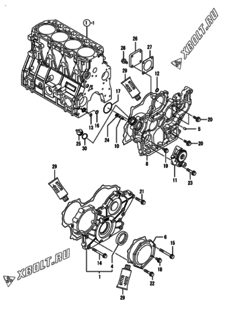  Двигатель Yanmar 4TNV98T-SBK, узел -  Корпус редуктора 