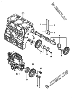  Двигатель Yanmar 3TNV76-DU1, узел -  Распредвал и приводная шестерня 