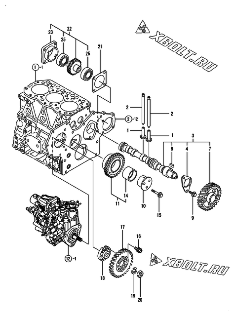  Распредвал и приводная шестерня двигателя Yanmar 3TNV82A-MU1