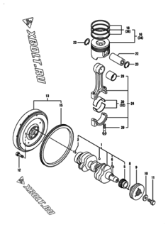  Двигатель Yanmar 3TNV82A-DMW, узел -  Коленвал и поршень 