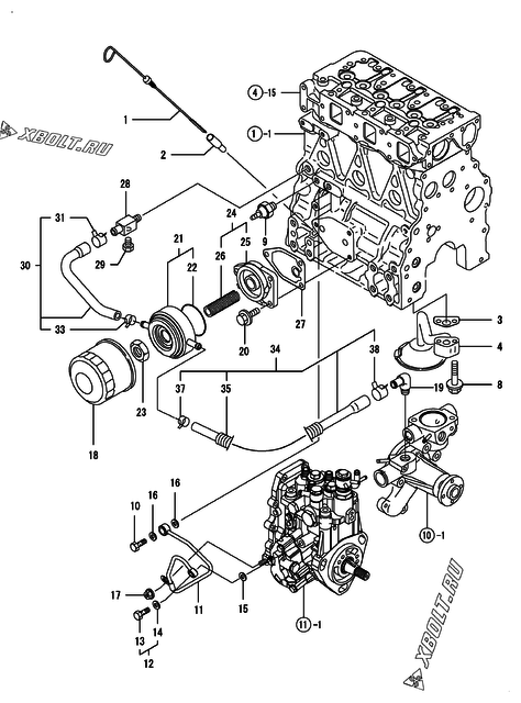  Система смазки двигателя Yanmar 3TNV82A-DMW