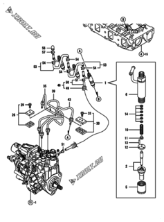  Двигатель Yanmar 3TNV82A-DMW, узел -  Форсунка 