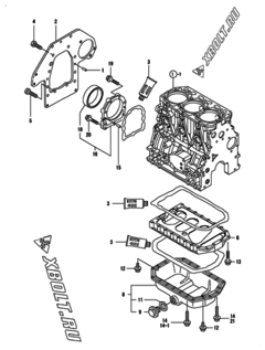  Двигатель Yanmar 3TNV88-KMW, узел -  Крепежный фланец и масляный картер 