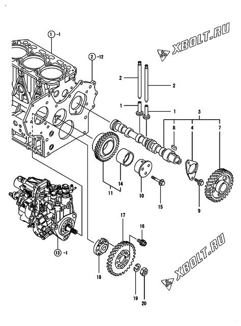  Распредвал и приводная шестерня двигателя Yanmar 3TNV84T-KMW