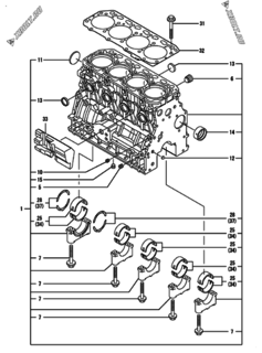  Двигатель Yanmar 4TNV88-DMW, узел -  Блок цилиндров 