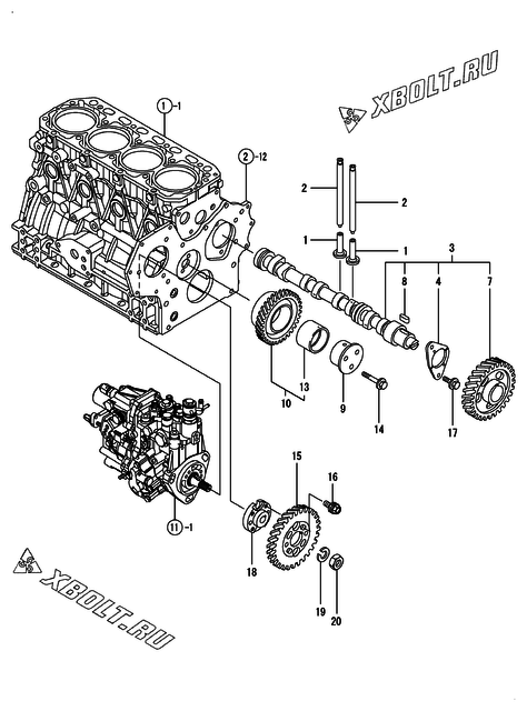  Распредвал и приводная шестерня двигателя Yanmar 4TNV88-DMW