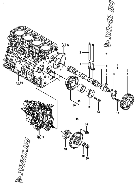  Распредвал и приводная шестерня двигателя Yanmar 4TNV84T-DMW