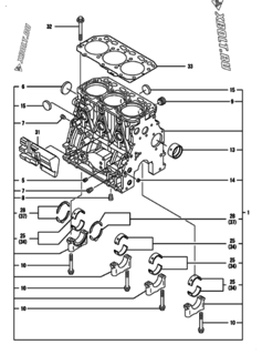  Двигатель Yanmar 3TNV88-NU1, узел -  Блок цилиндров 