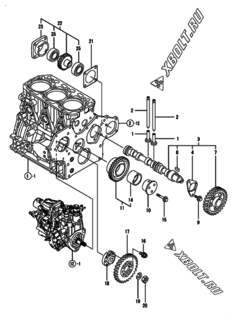  Двигатель Yanmar 3TNV88-NU1, узел -  Распредвал и приводная шестерня 