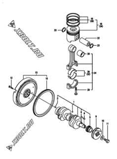  Двигатель Yanmar 3TNV88-NU1, узел -  Коленвал и поршень 