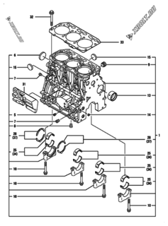  Двигатель Yanmar 3TNV88-MU2, узел -  Блок цилиндров 