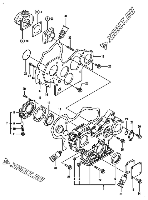  Корпус редуктора двигателя Yanmar 3TNV88-MU2