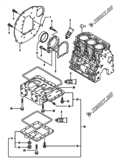 Двигатель Yanmar 3TNV88-MU2, узел -  Крепежный фланец и масляный картер 