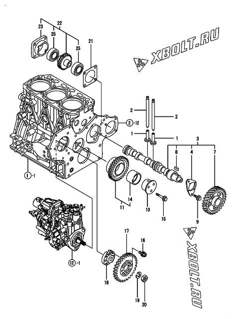  Распредвал и приводная шестерня двигателя Yanmar 3TNV88-MU2