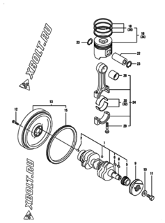  Двигатель Yanmar 3TNV88-MU2, узел -  Коленвал и поршень 