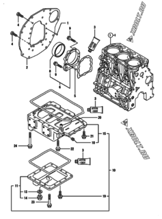  Двигатель Yanmar 3TNV84T-LU2, узел -  Крепежный фланец и масляный картер 