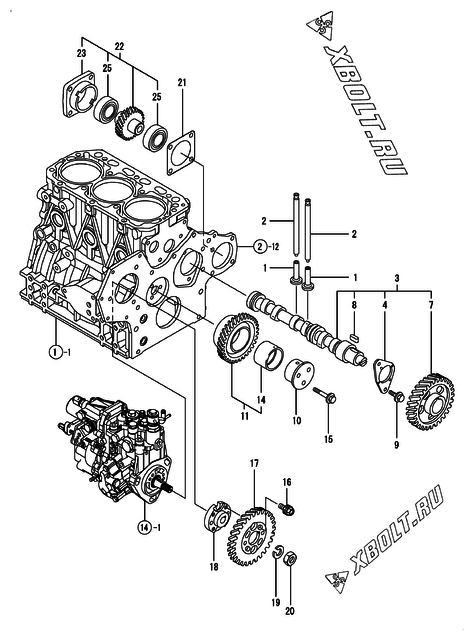  Распредвал и приводная шестерня двигателя Yanmar 3TNV84T-LU2