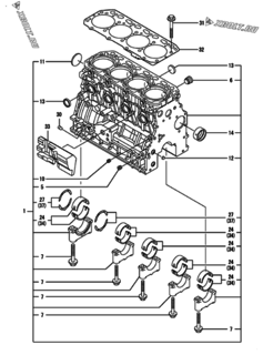 Двигатель Yanmar 4TNV88-LU2, узел -  Блок цилиндров 