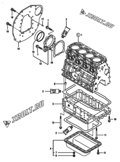  Двигатель Yanmar 4TNV88-LU2, узел -  Крепежный фланец и масляный картер 