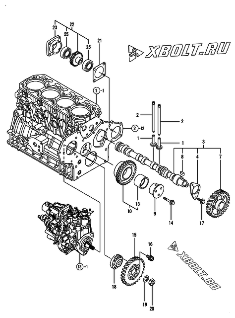  Распредвал и приводная шестерня двигателя Yanmar 4TNV88-LU2