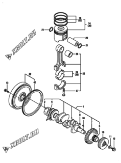  Двигатель Yanmar 4TNV88-LU2, узел -  Коленвал и поршень 