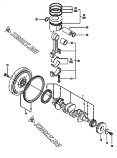  Двигатель Yanmar 4TNV98-NU2, узел -  Коленвал и поршень 