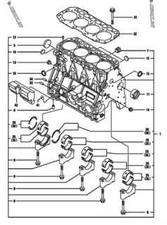  Двигатель Yanmar 4TNV98T-NU2, узел -  Блок цилиндров 