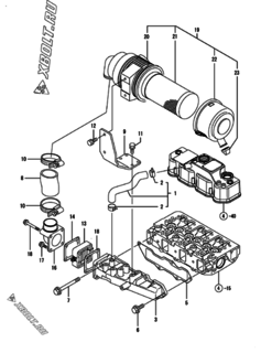  Двигатель Yanmar 3TNV84-NBK, узел -  Впускной коллектор и воздушный фильтр 