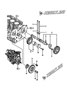  Двигатель Yanmar 3TNV84-NBK, узел -  Распредвал и приводная шестерня 