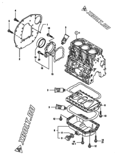  Двигатель Yanmar 3TNV84-NU1, узел -  Крепежный фланец и масляный картер 