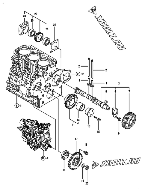  Распредвал и приводная шестерня двигателя Yanmar 3TNV84-NU1